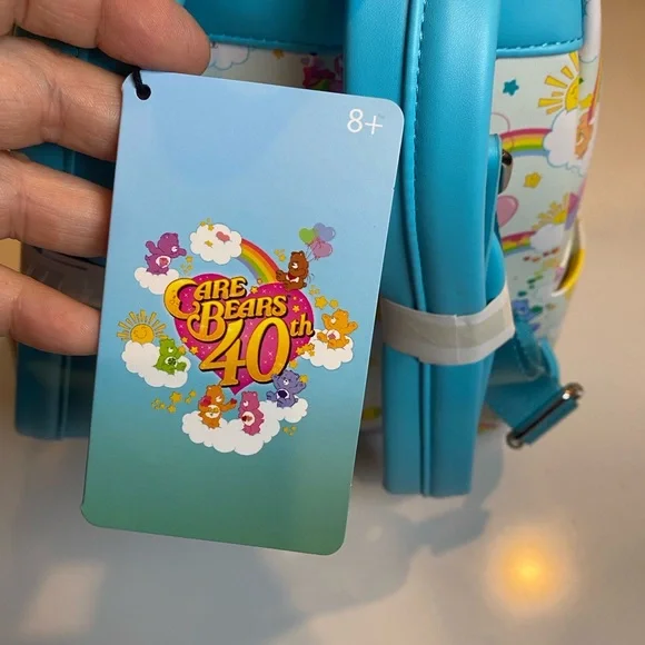 Loungefly Care Bears Mini Backpack NWT 40th Anniversary Blue Zip Rainbow Bag - Picture 7 of 11